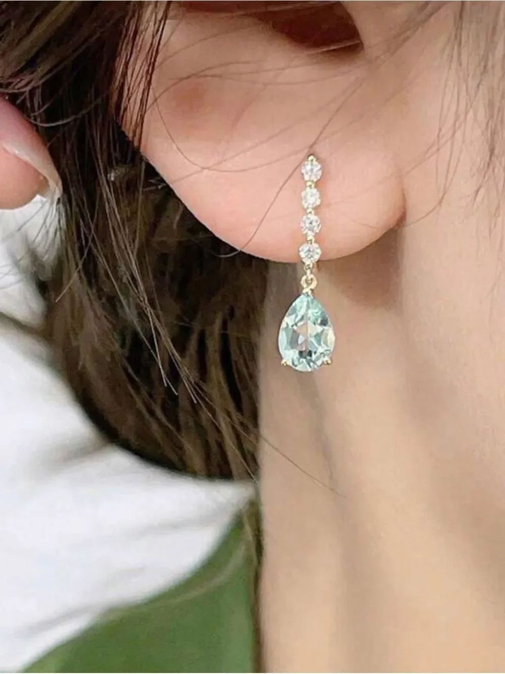 Delicate Teardrop Drop Earrings with Light Aqua color A2054